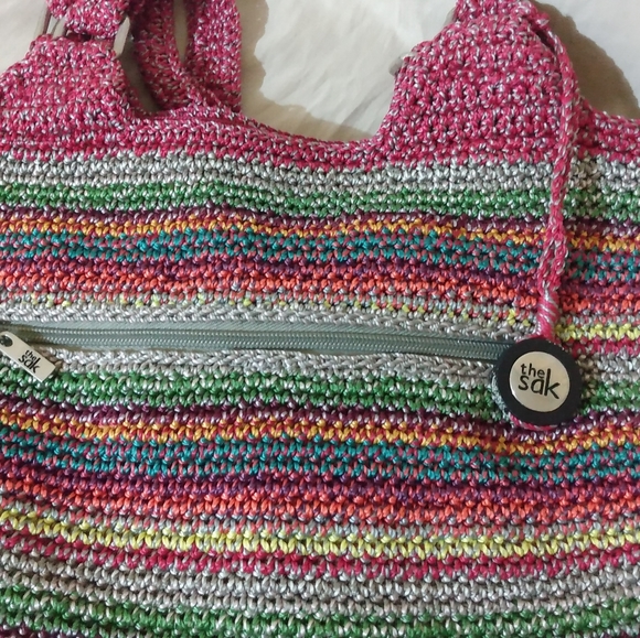 🌈The SaK Multi Color Crochet Boho Large Shoulder Handbag Red blue green Bag - Picture 8 of 15